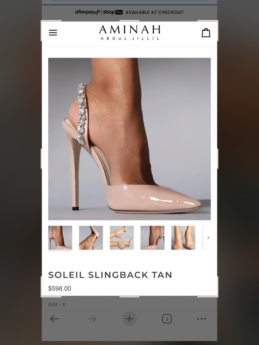 Aminah Abdul Jillil Soleil Slingback in Nude Patent with Crystal Strap